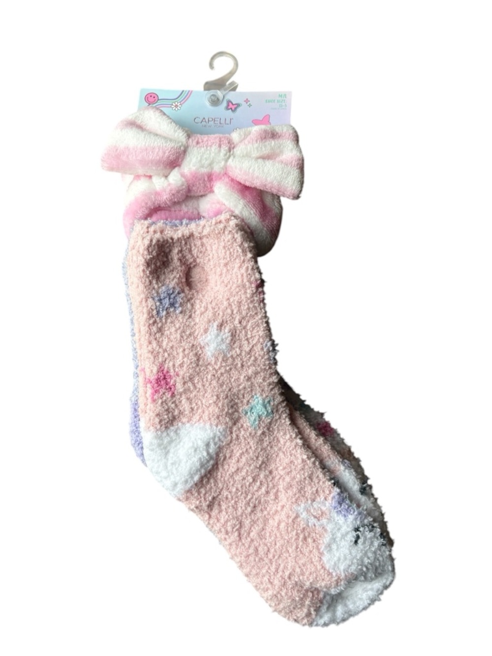 ⭐️ NWT Capelli New York Pink Plush Socks with spa headwrap- size 13- 5 (M/L)